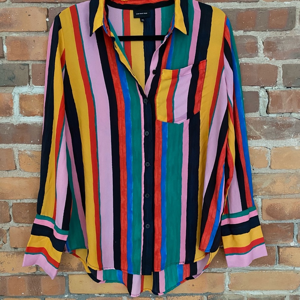 Who What Wear Multicolor Striped Blouse